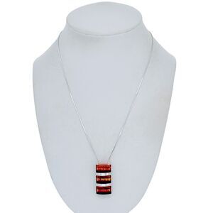 Vintage Sterling Silver 925 Multi-Stone Amber Pendant Necklace 18"